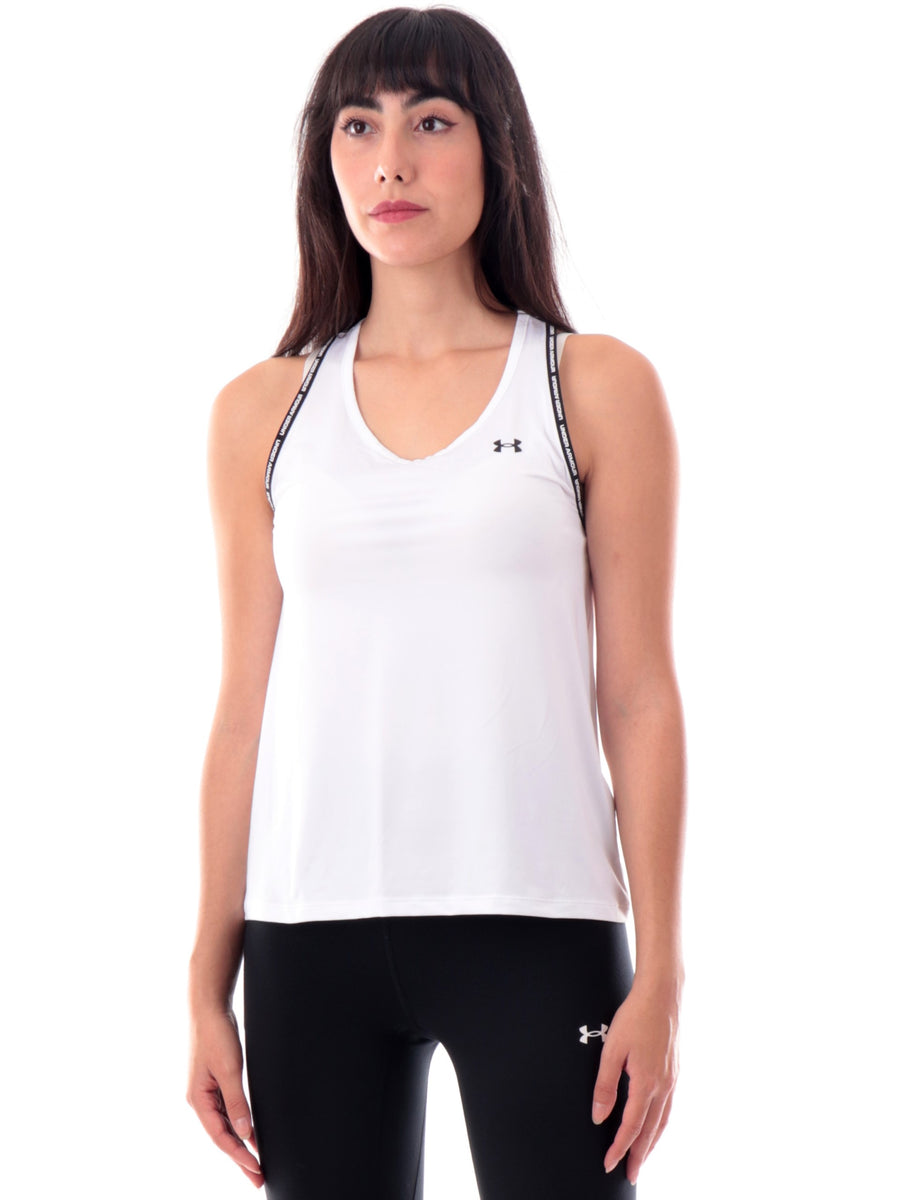 Lucky Brand Canotta Donna In Modal E Cotone Con Ricamo | Bianco, Dettaglio Navy/Verde, Orlo Arrotondato