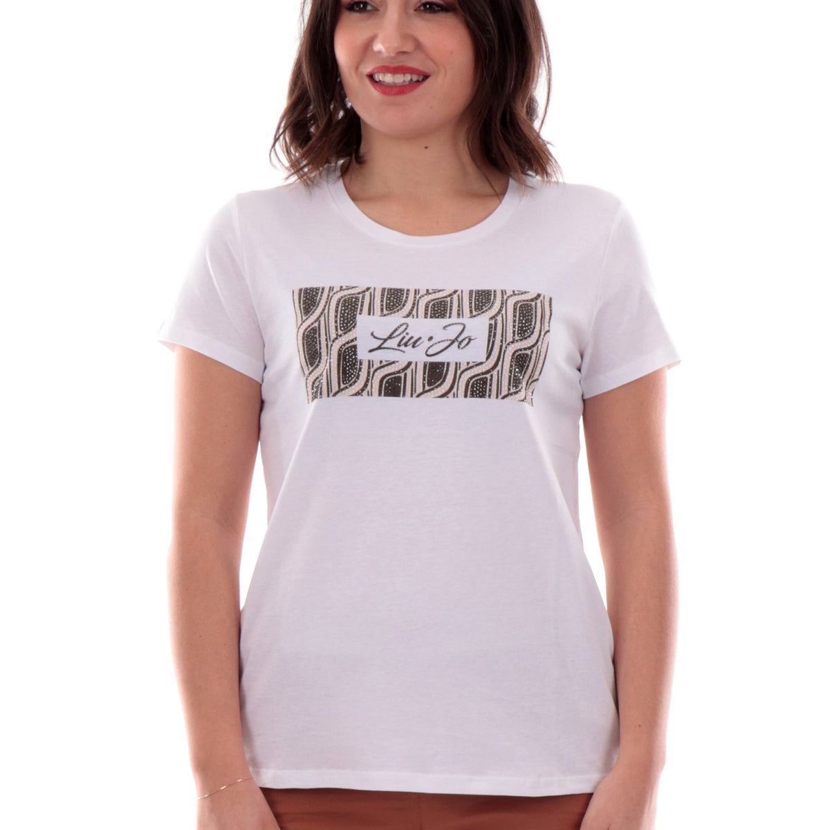 Liu Jo T-shirt Senza Maniche Donna VA5151JS923 - Verde Militare Con Strass, Scollo Rotondo E Aletta Con Risvolto - 100% Cotone