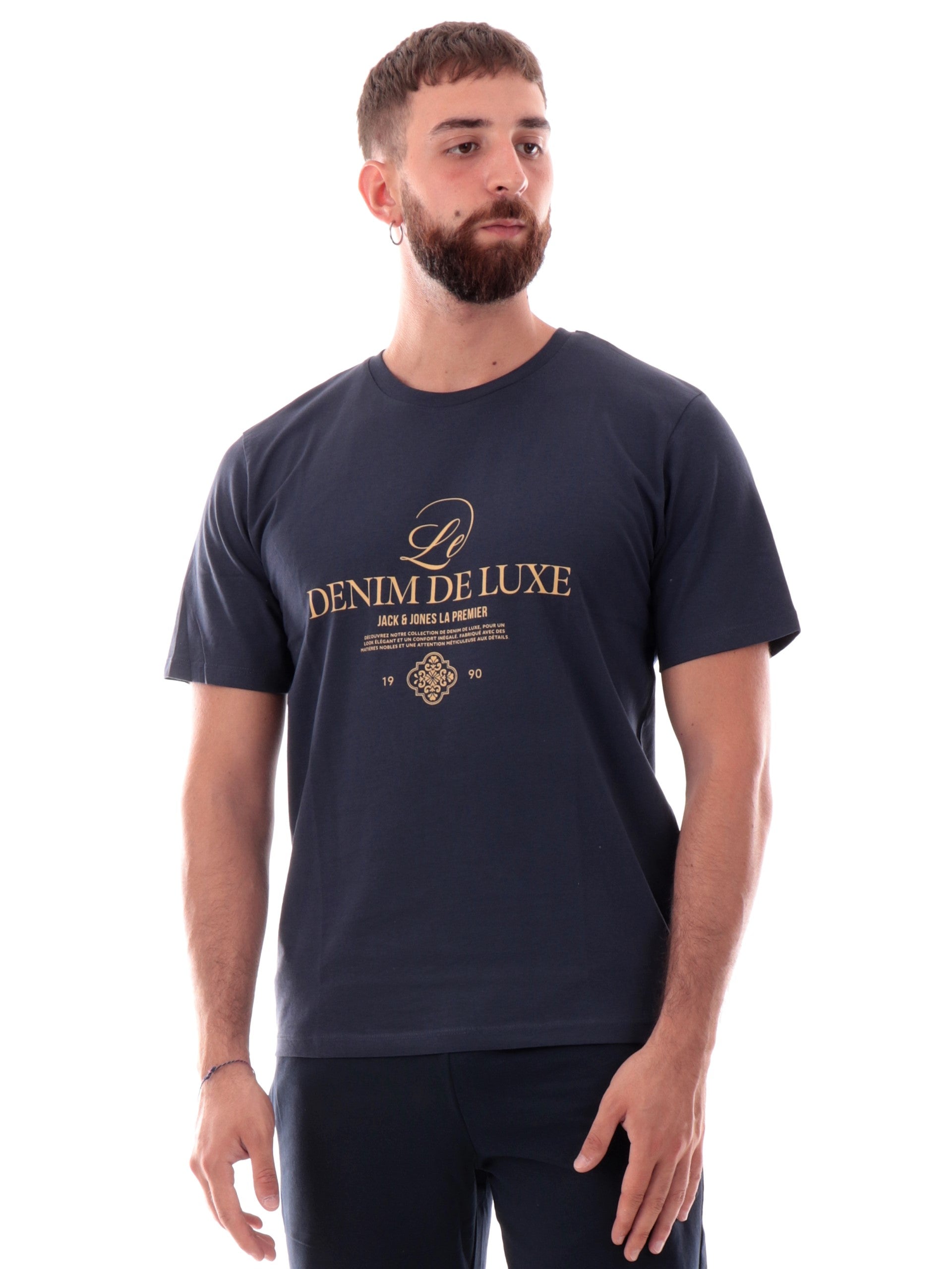 Maglia Jack Jones blu girocollo da uomo maxi stampa deluxe