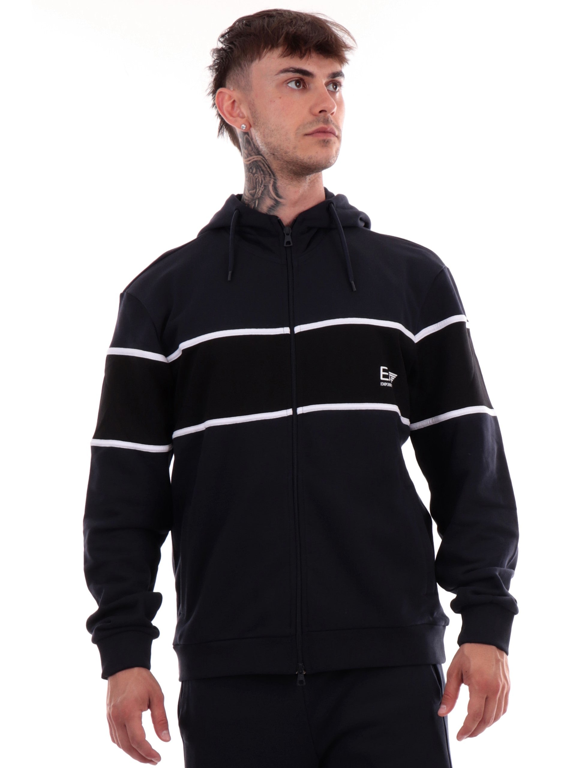 Cappuccio Felpa Con Zip Ea7 Felpa Emporio Armani Blu Da Uomo