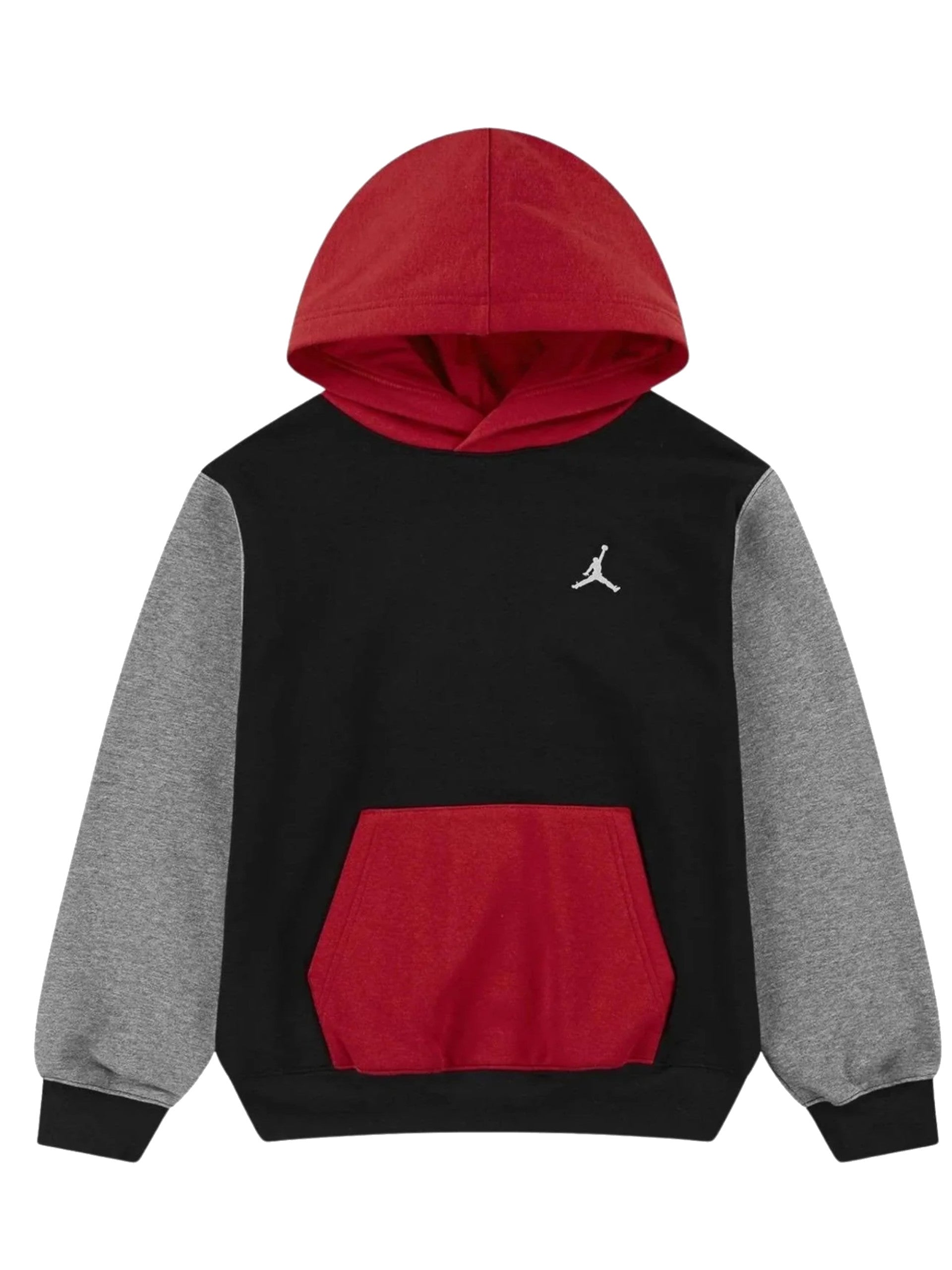 Felpa Jordan nera, rossa e grigia da bambino con cappuccio e logo