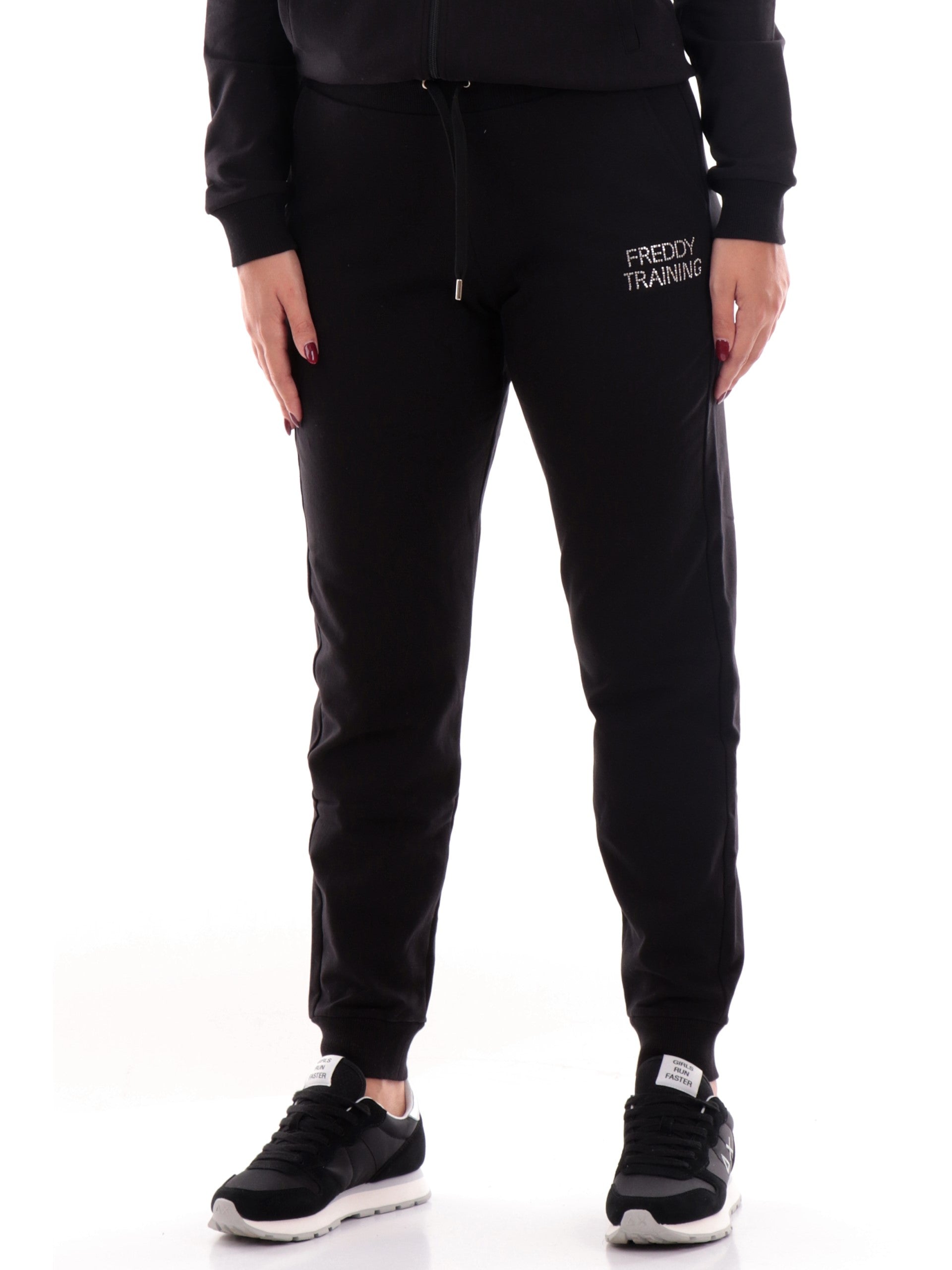 Pantaloni tuta Freddy neri da donna logo strass F4WTRP4 – Sir126