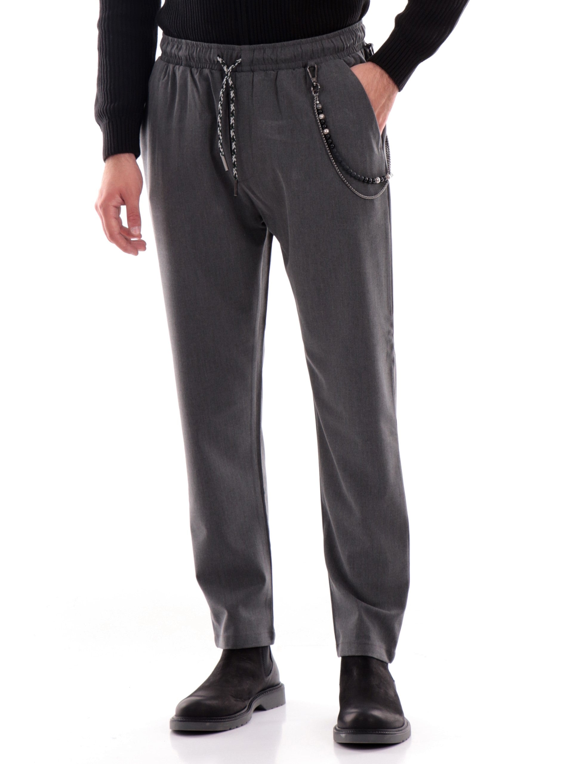 Pantaloni Gianni Lupo grigi da uomo Leonard con laccio GL5107BDF24