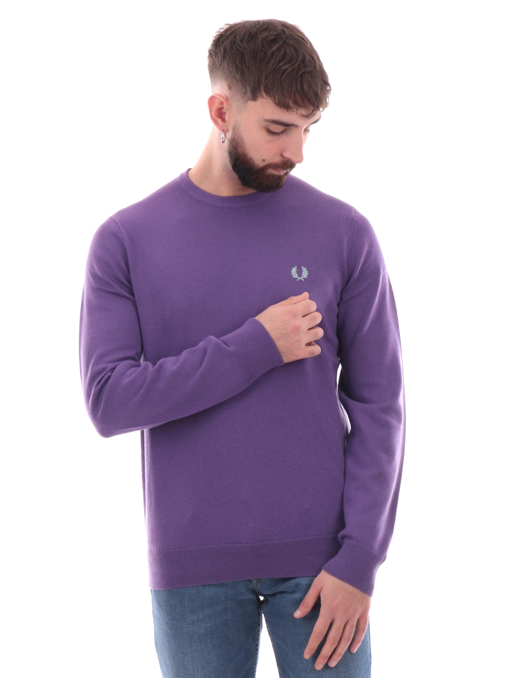 Maglione Fred Perry viola da uomo Classic Crew Neck Jumper K9601