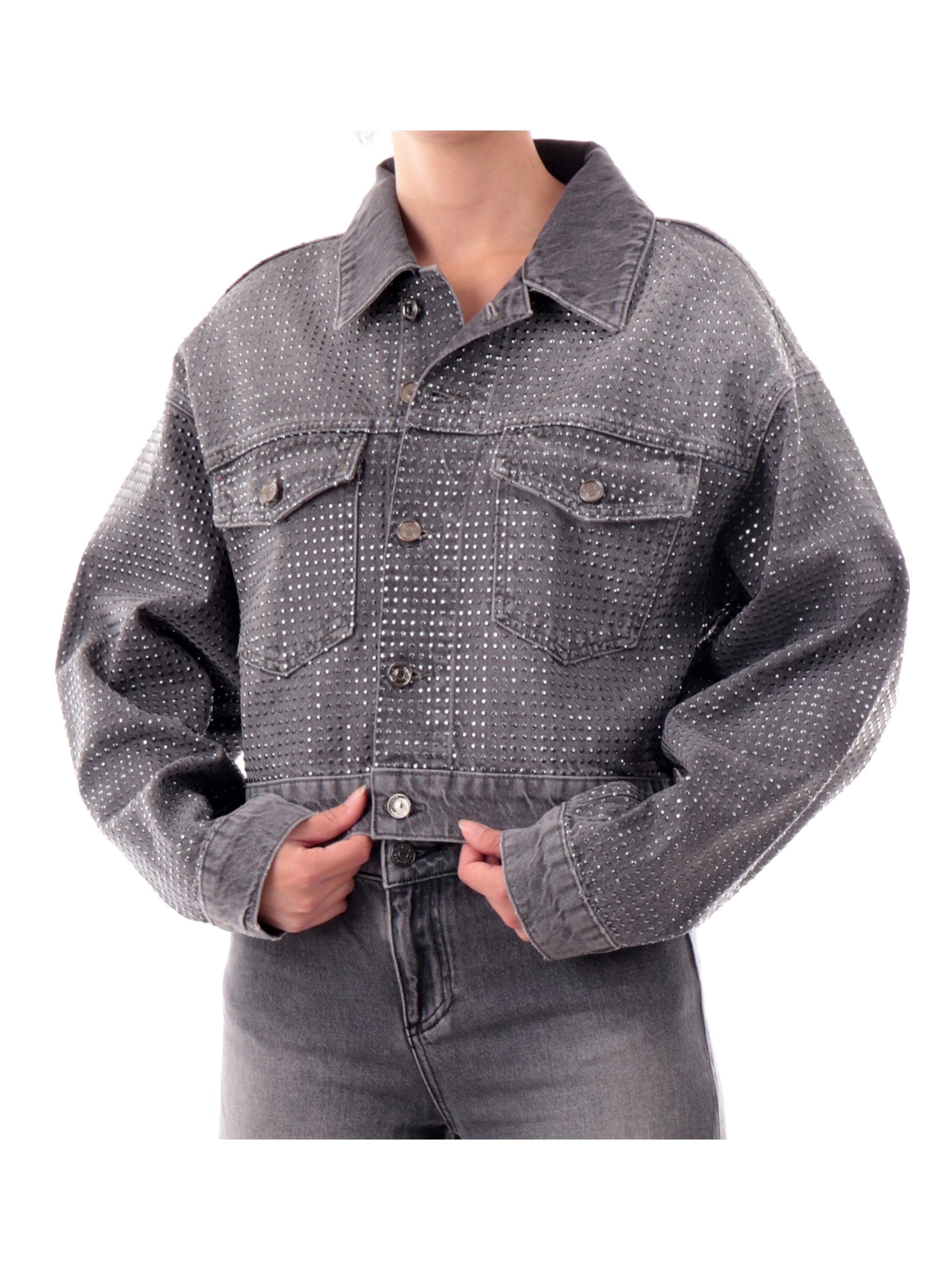 Giacca Jeans Liu Jo Grigia crop da donna grigia e strass Denim Superstars UF5088D502088281