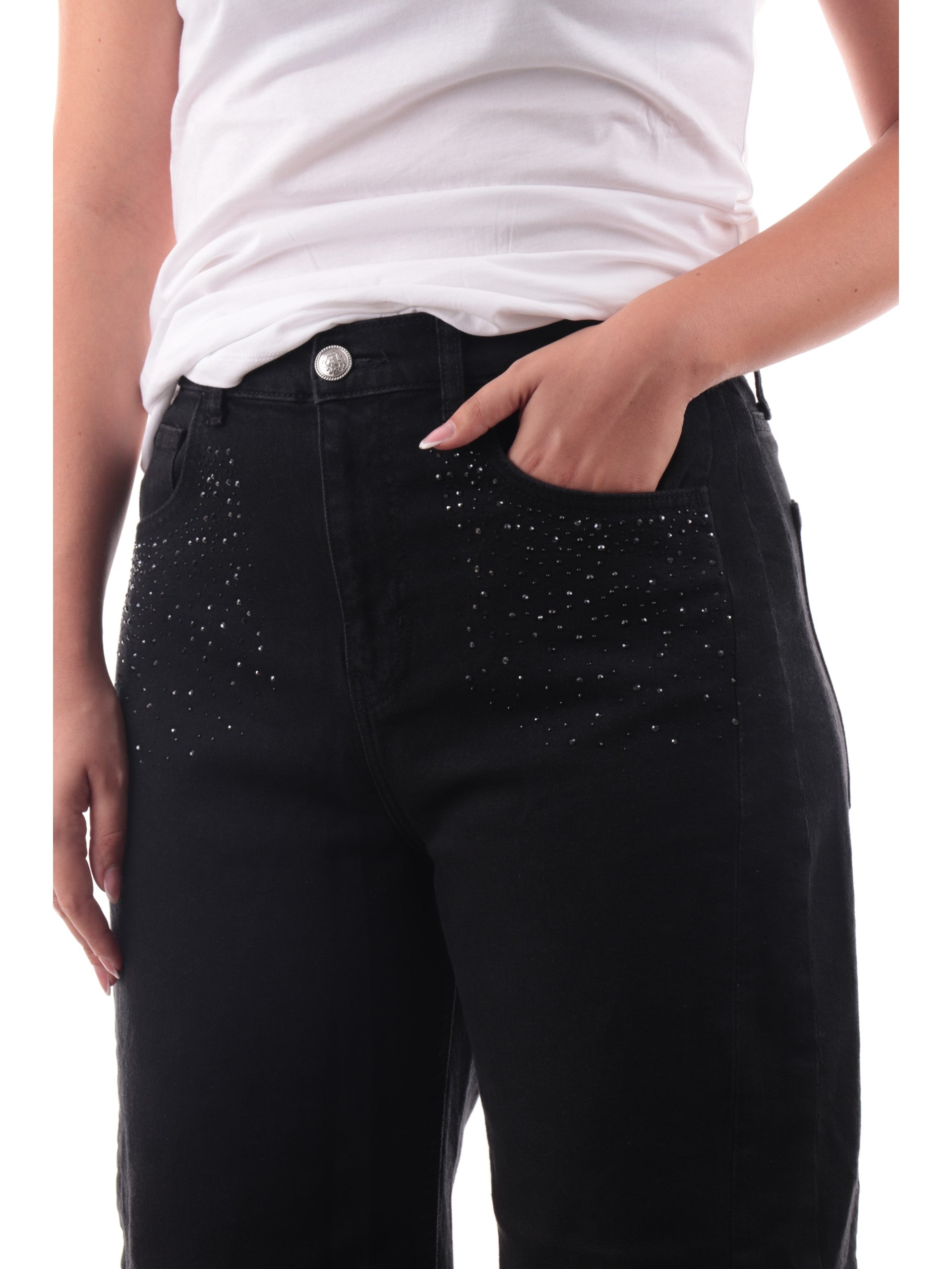 Jeans Straight Pantaloni Neri Con Strass Jeans Liu Jo Neri Da