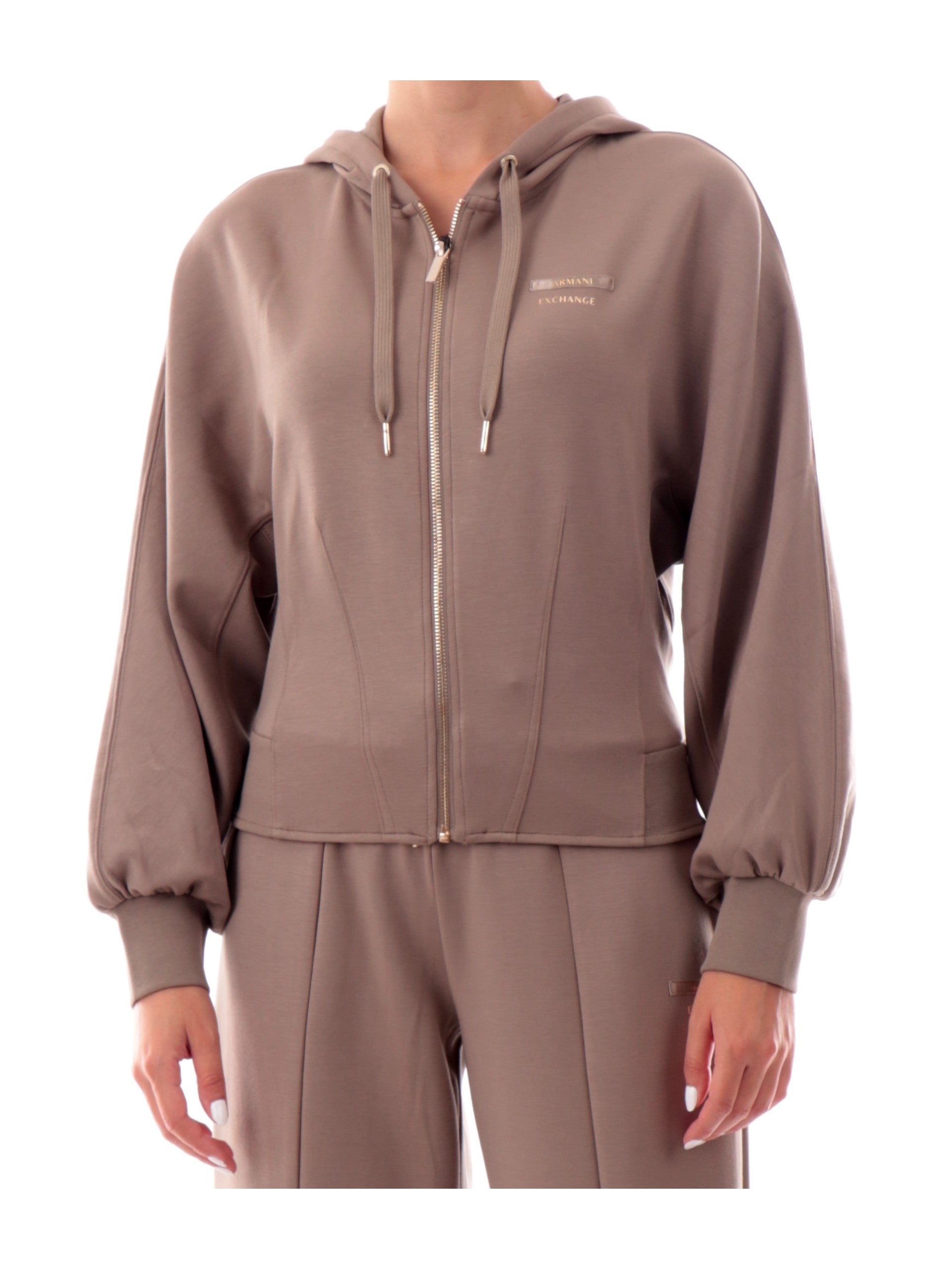 Felpa Armani Exchange AX donna marrone con cappuccio