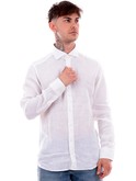 camicia bastoncino da uomo bianca di lino b050 