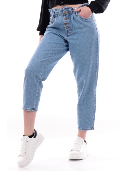 Pantaloni Donna Jeans OPERA ROMA Regular Fit  SA418 Gamba Larga Bianco Tg L