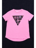 maglia guess rosa da bambina con stampa glitterata j3ri32k6yw1 