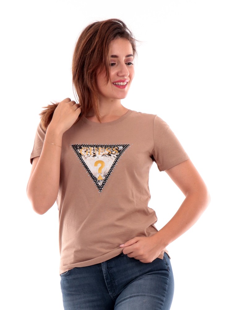 T-shirt Guess beige da donna con logo W3YI41I3Z14