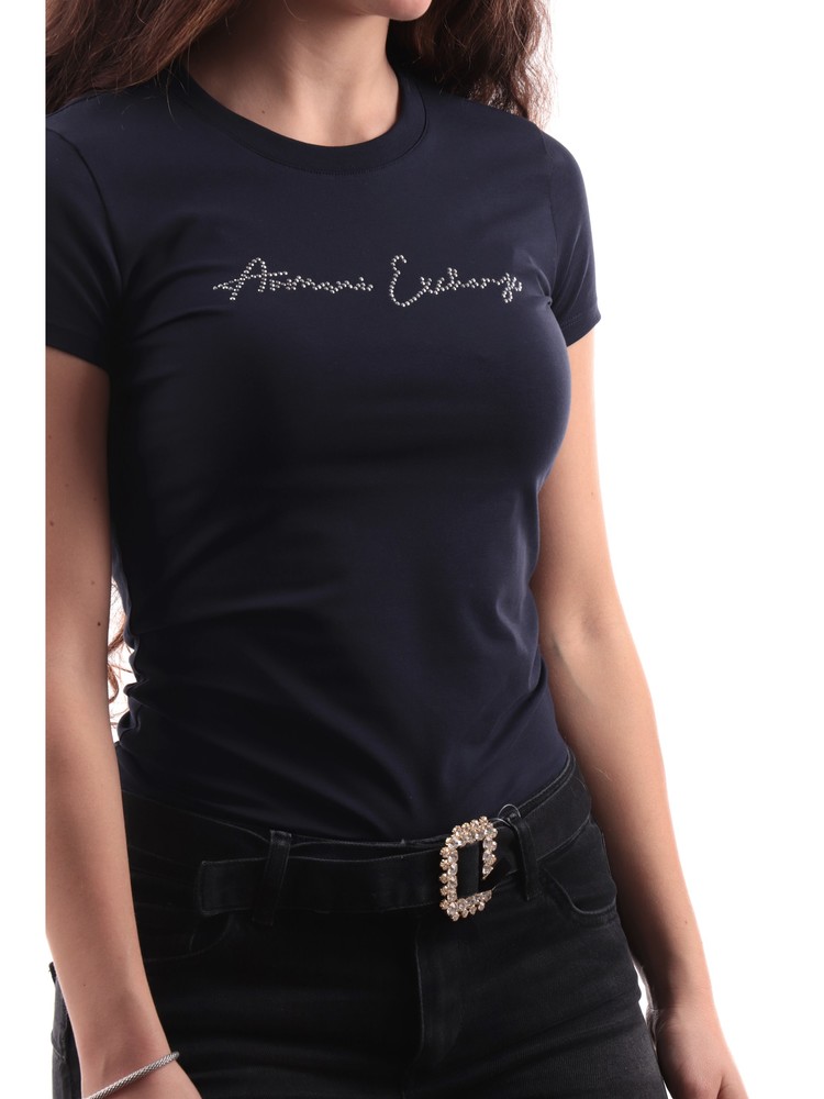 t-shirt-armani-exchange-blu-da-donna-logo-strass-3dyt27yjdtz