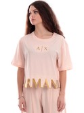 t-shirt armani exchange rosa cipria con scritta ricamata oro 3dytagyjg3z 