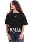 t-shirt armani exchange nera con scritta ricamata argento 3dytagyjg3z 