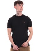 t-shirt fred perry nera da uomo con bande logate m4613 