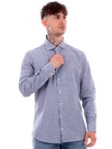 camicia bastoncino blu da uomo misto lino 111 