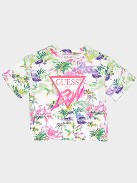 t-shirt-guess-crop-bianca-da-bambina-a-fiori-logo-rosa