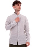 camicia coreana uomo in lino a righe gianni lupo gl7782ss24 