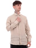 camicia bastoncino da uomo beige in lino b050 