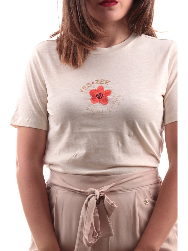 t-shirt-yes-zee-beige-da-donna-con-ricamo-t254tf000